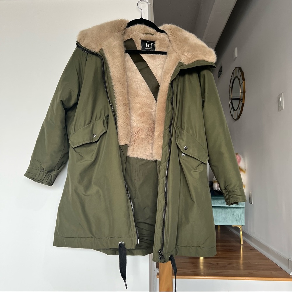 Zara Olive Green Parka with Faux Fur Lining